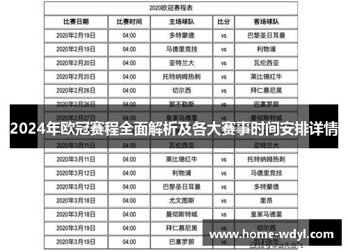 2024年欧冠赛程全面解析及各大赛事时间安排详情